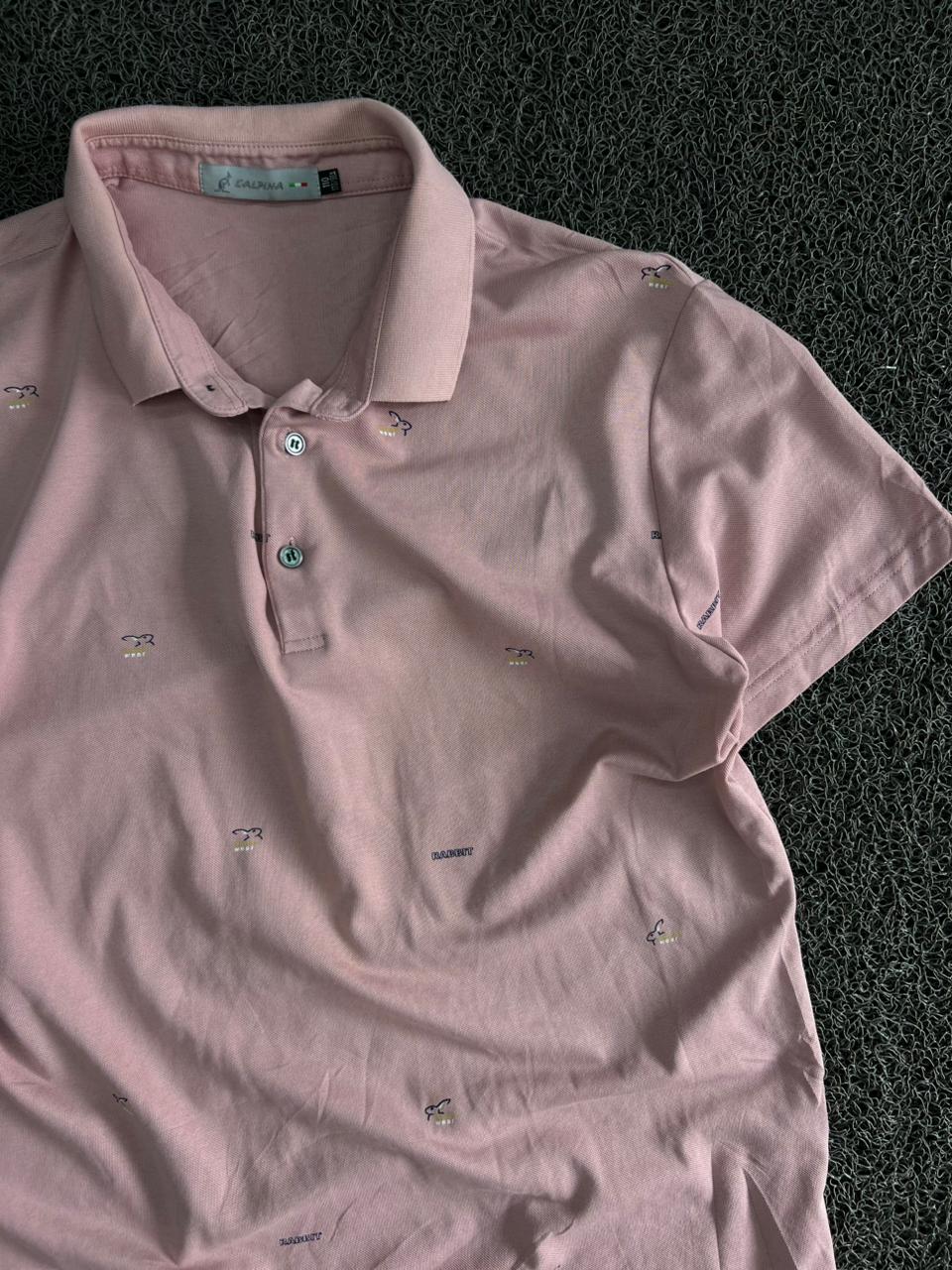 Vintage Casual Pink All-Over Print Polo T-Shirt – Classic Short Sleeve