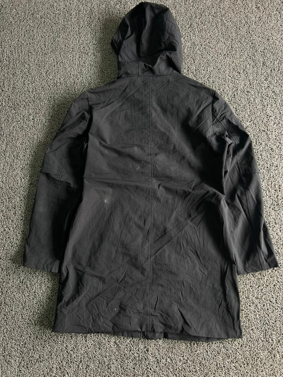 Black Hooded Technical Longline Windbreaker Jacket