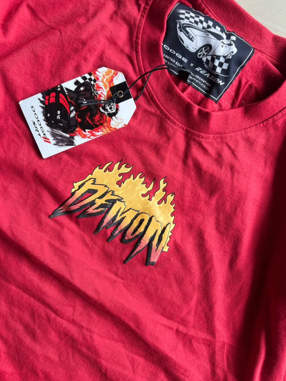 Vintage Demon Dodge Racing Graphic T-Shirt – Red Oversized Tee
