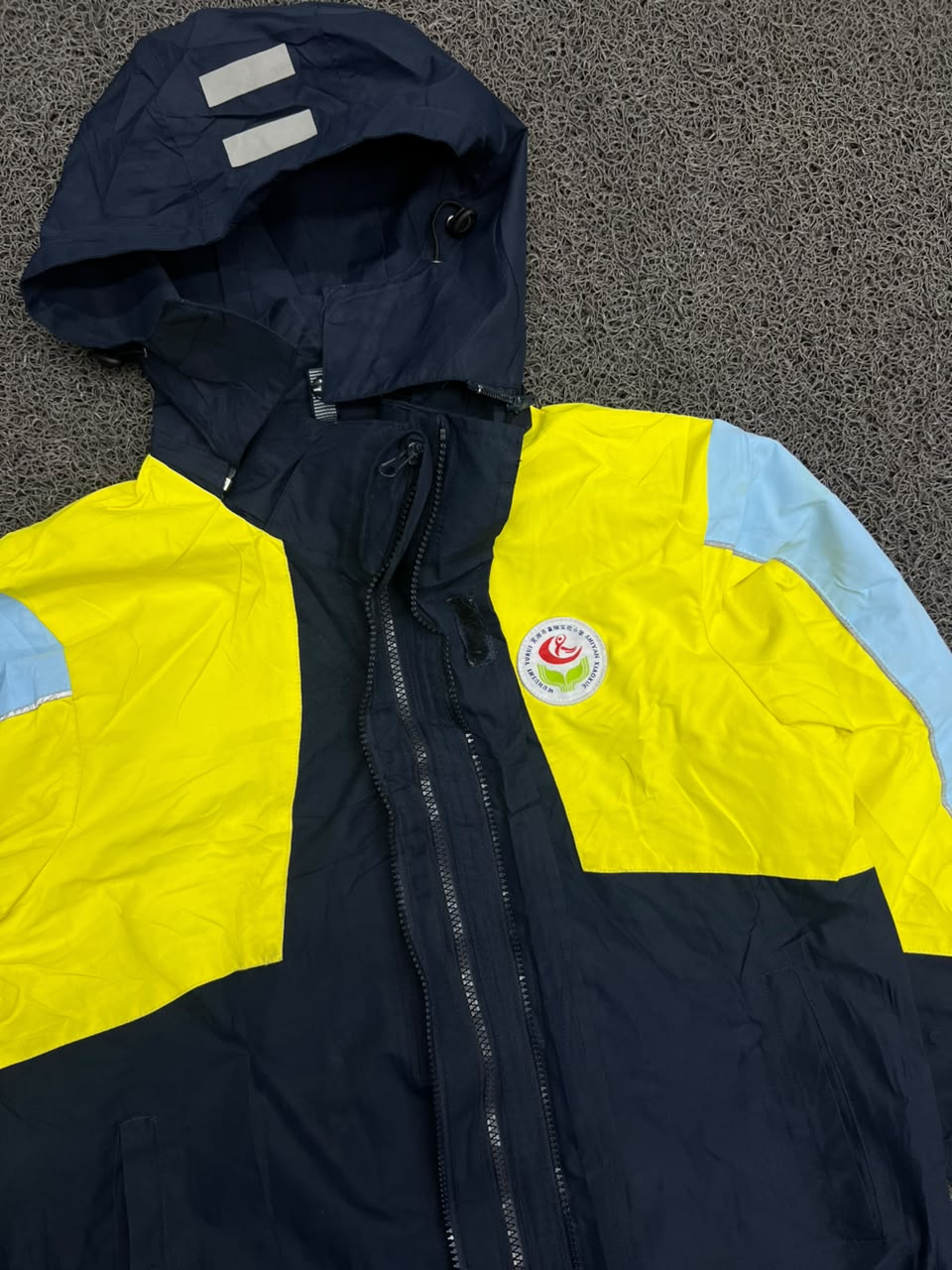 Navy Blue, Yellow & Light Blue Hooded Windbreaker Jacket