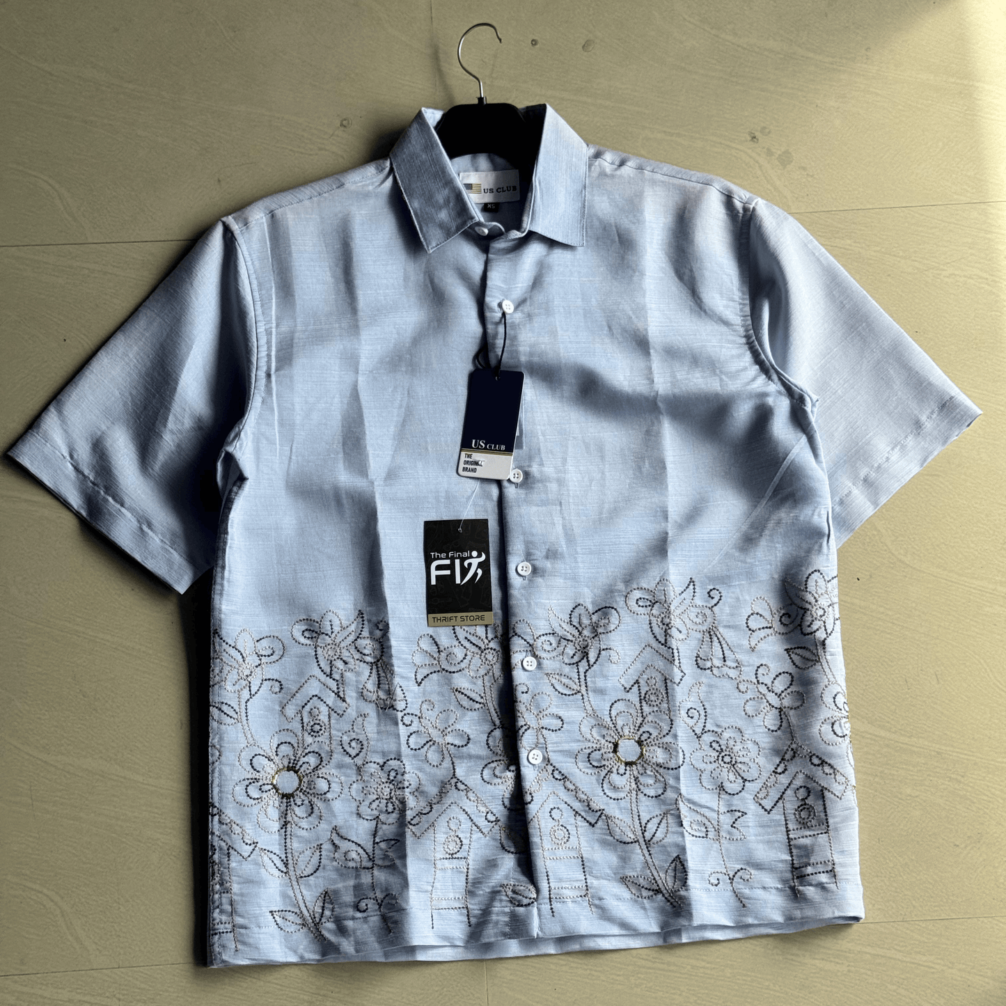 Men's Light Blue Embroidered Casual Shirt