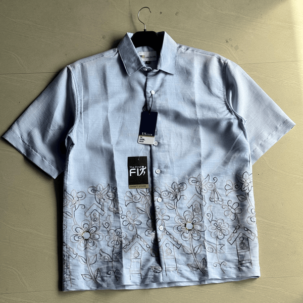 Men's Light Blue Embroidered Casual Shirt