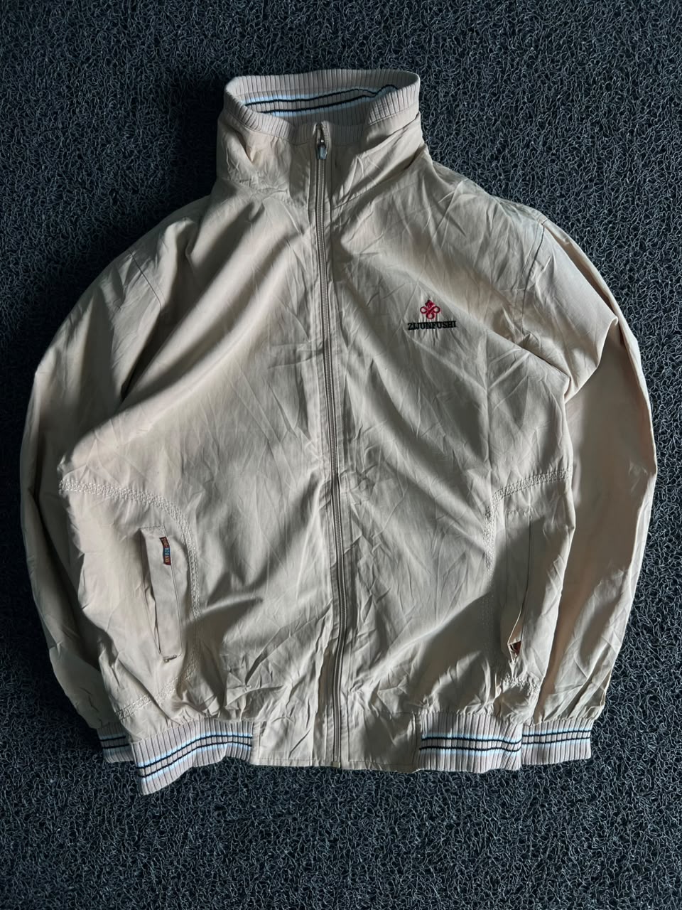Cream Stand Collar Zip-Up Casual Jacket