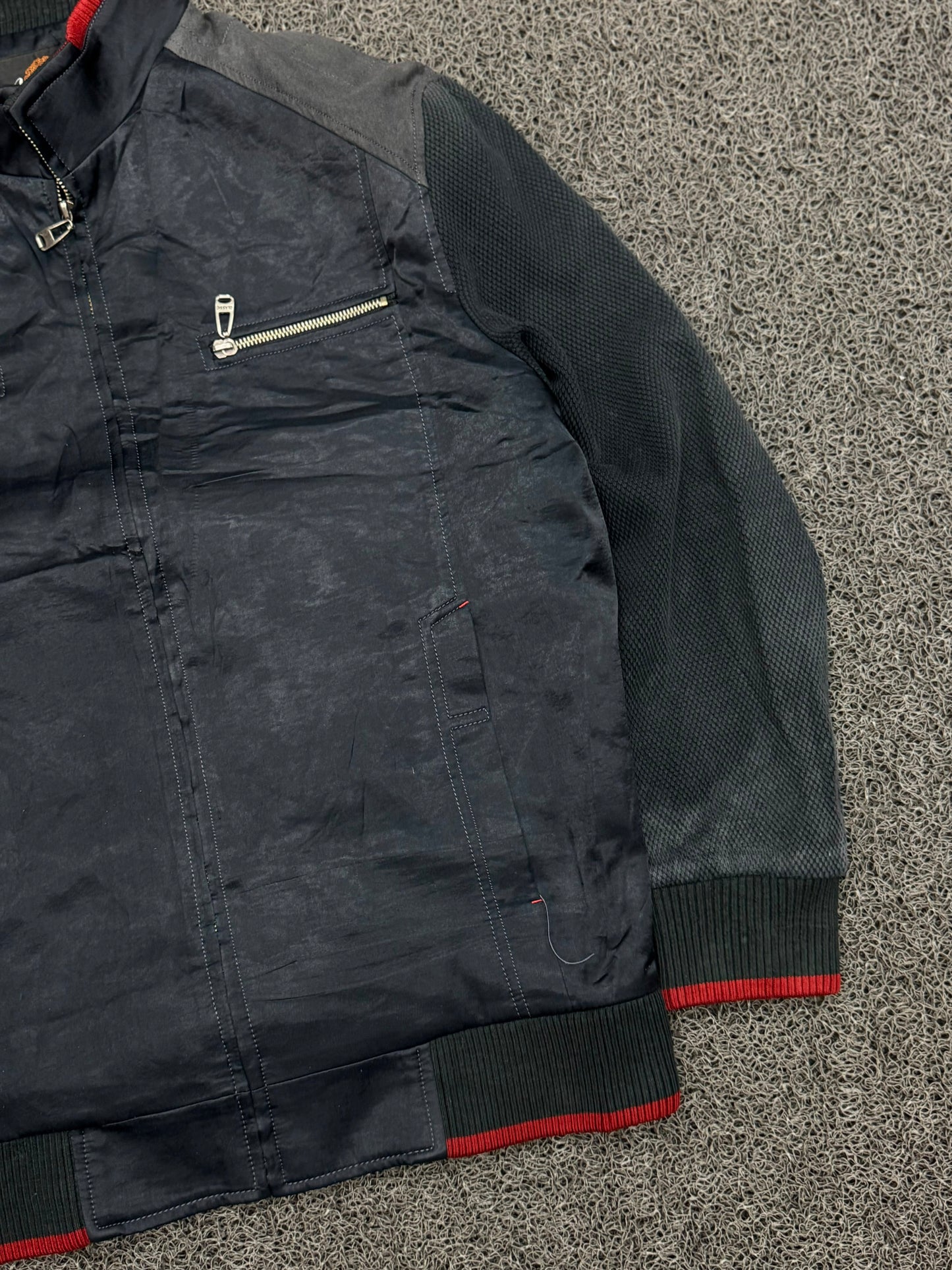 Vintage Utility Bomber Jacket with Red Accents