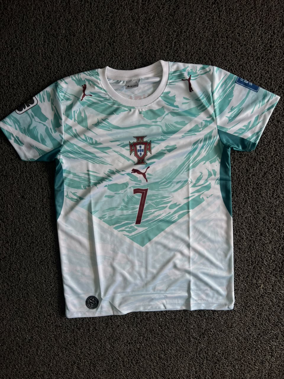 Portugal Cristiano Ronaldo #7 Away Football Jersey – White/Teal | Fan Edition