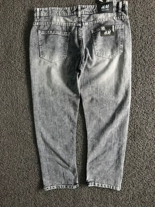 H&M Heavy Denim Washed Grey Straight Fit Jeans