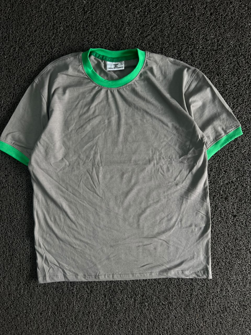 Grey & Green Contrast Trim Crew Neck T-Shirt
