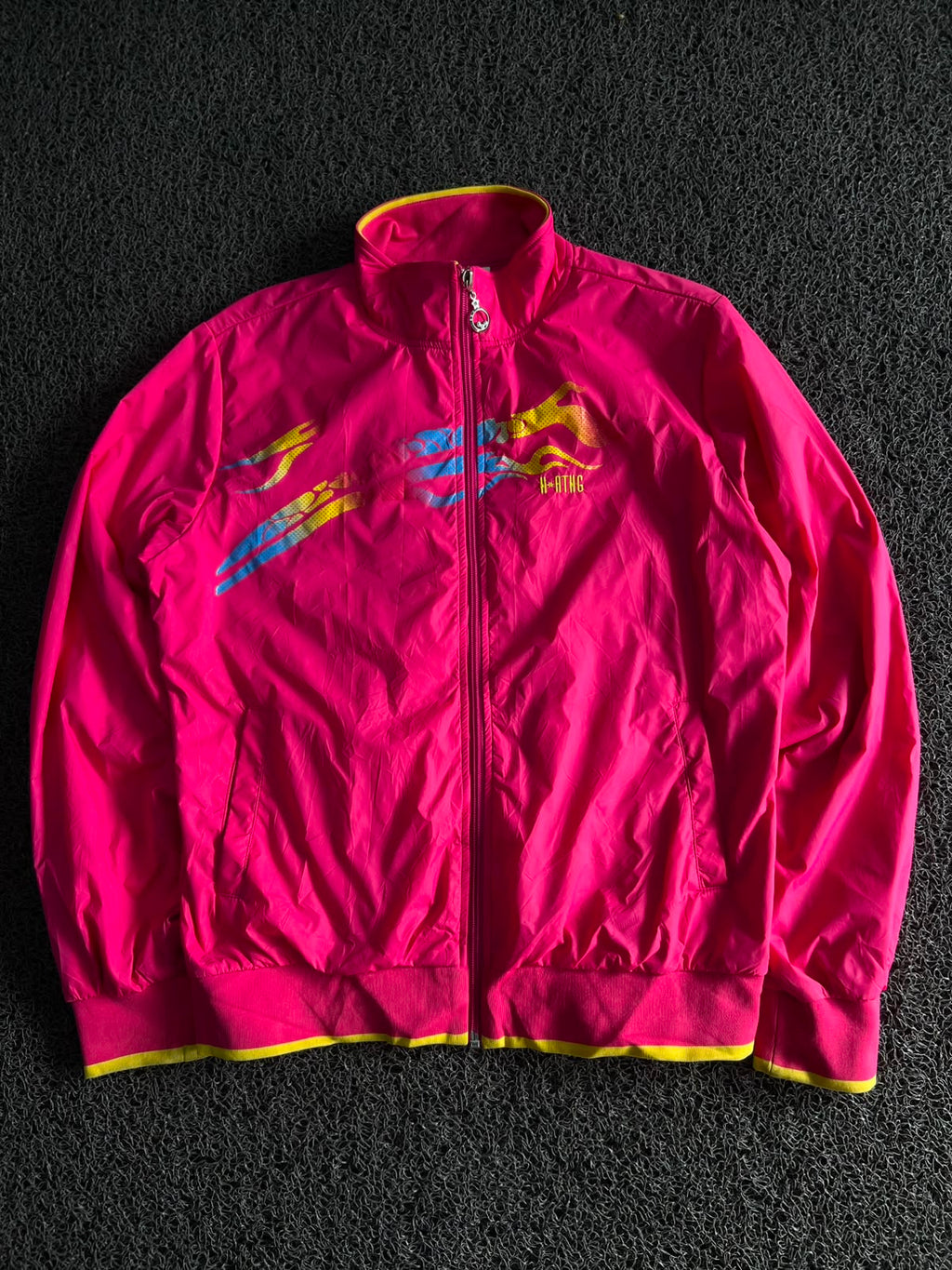 Vintage Athlétic Neon Pink Full Zip Track Jacket – Retro 90s Windbreaker Sportswear