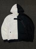 Black & White Color Block Hooded Zip-Up Jacket