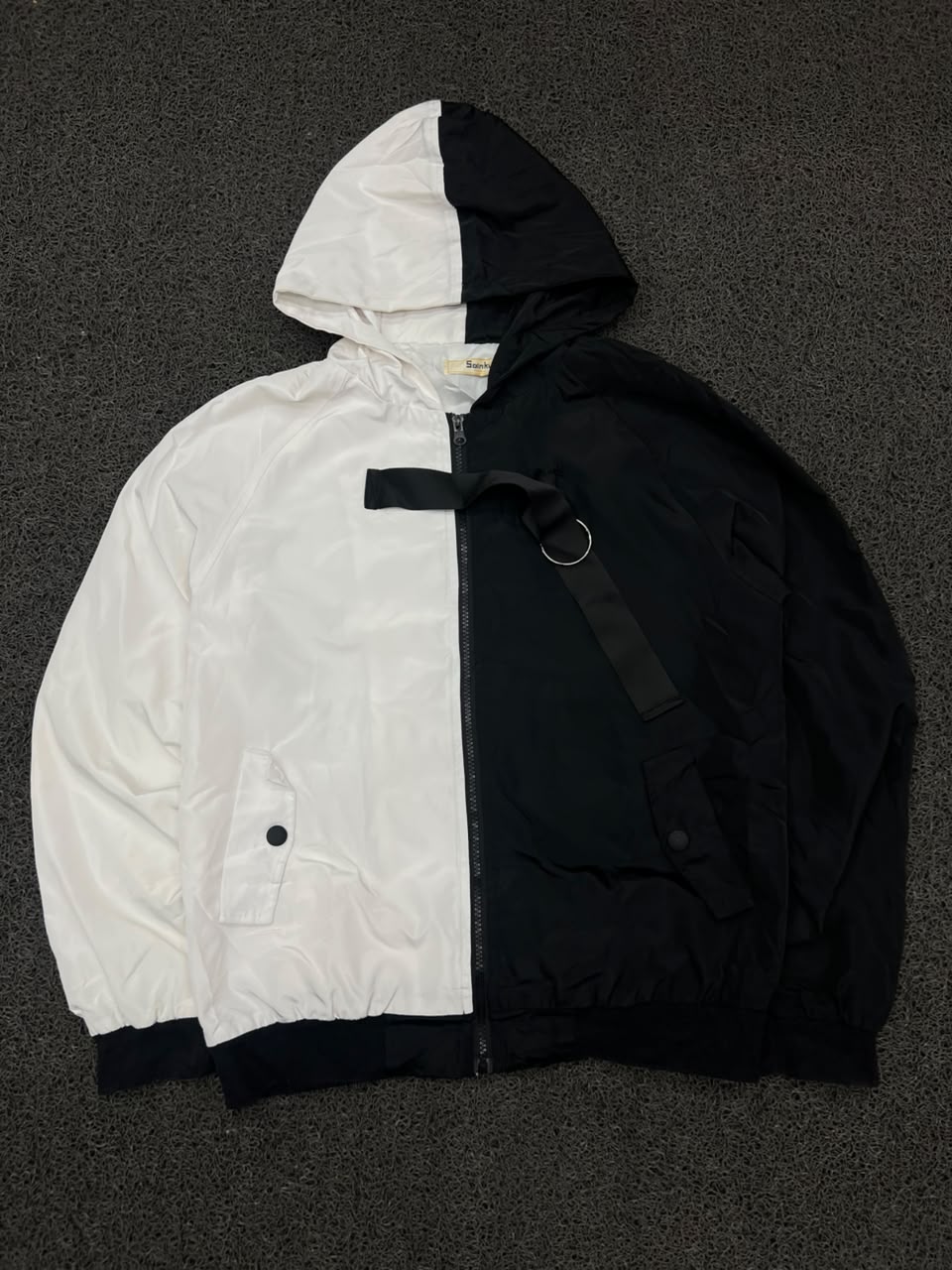 Black & White Color Block Hooded Zip-Up Jacket