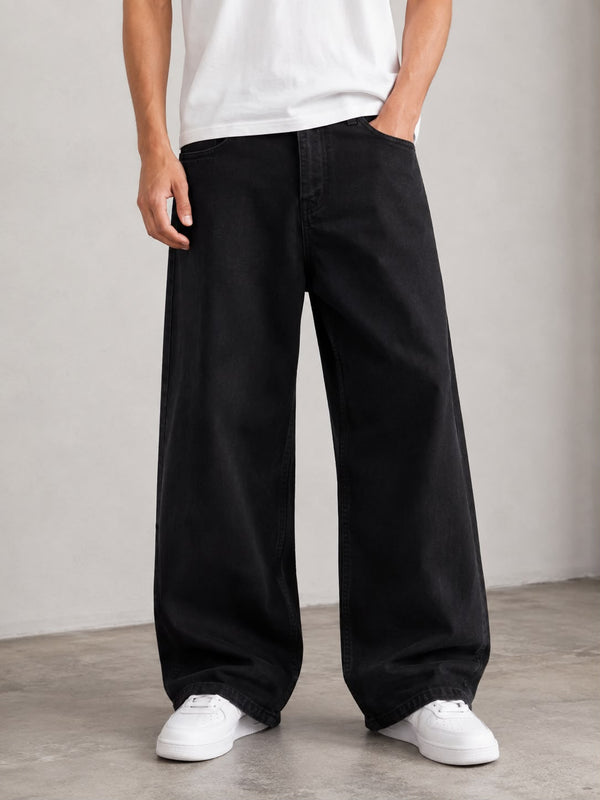 Classic Black Wide Leg Denim Baggy Jeans