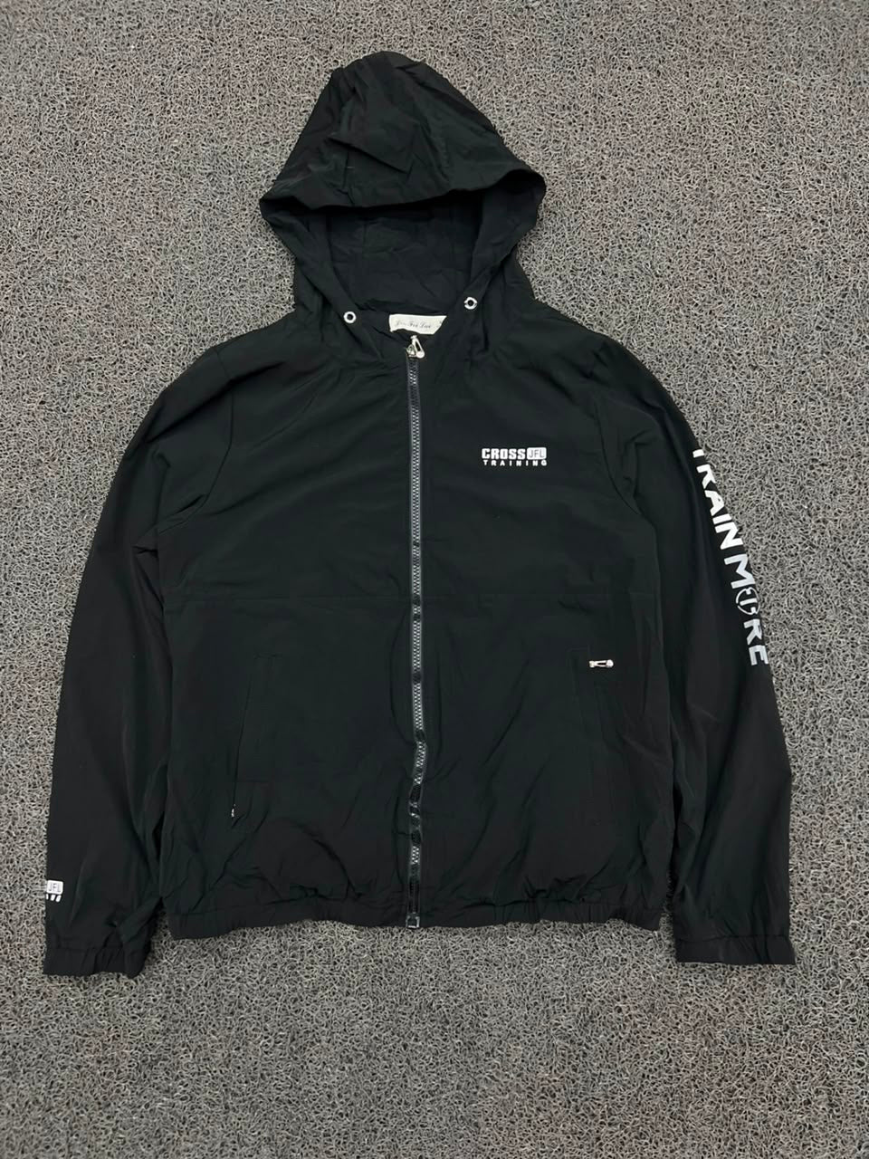 Cross Training Black Hooded Windbreaker Jacket – Lightweight Full Zip Sports Jacket
