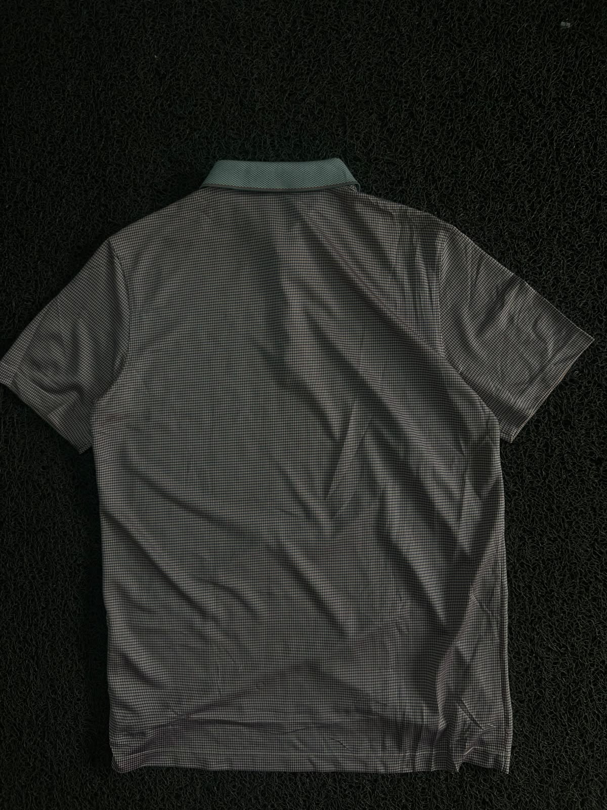 Micro Check Pattern Polo T-Shirt with Contrast Collar