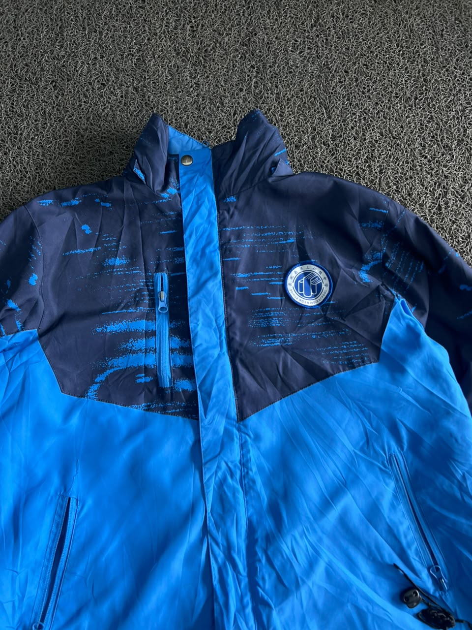 Blue & Navy Colorblock Hooded Windbreaker Jacket