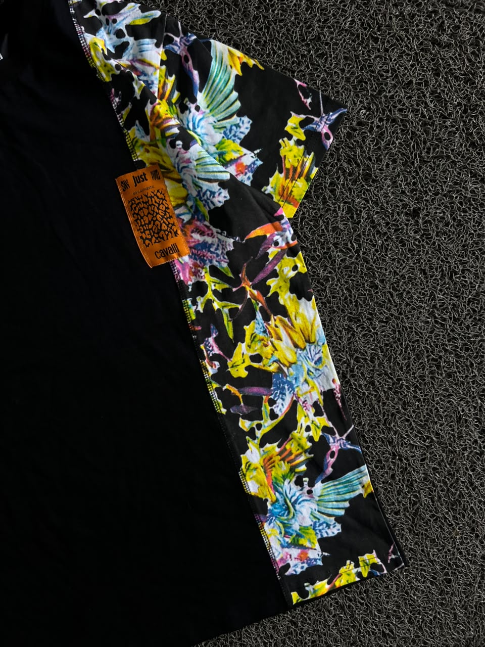 Just Cavalli T-Shirt – Multicolor Floral & Abstract Print Panel Design