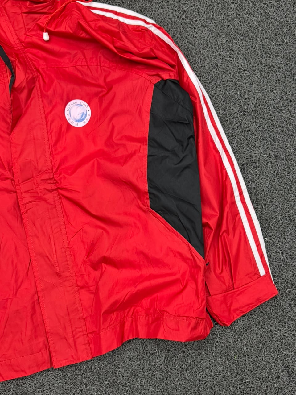 Men's Red Hooded Windbreaker Jacket with Stripe Detail