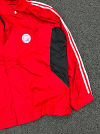 Men's Red Hooded Windbreaker Jacket with Stripe Detail