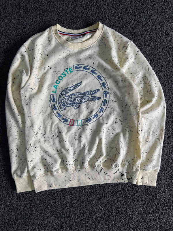 Lacoste Graphic Print Crewneck Sweatshirt – Cream | Premium Casual Pullover