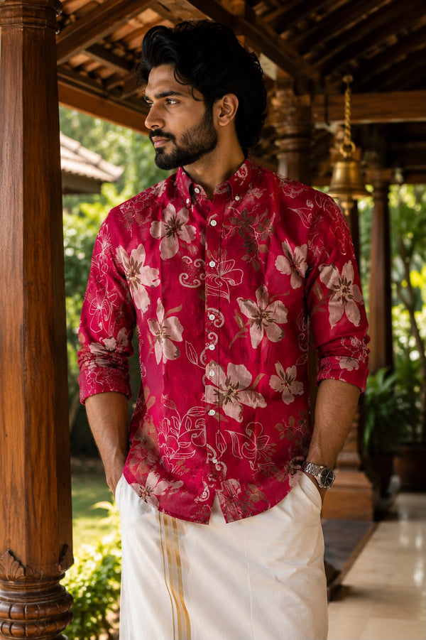 Floral Button-Up Shirt – Long Sleeve Tropical Casual Shirt