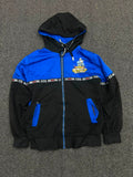 Kids Blue & Black Hooded Zip-Up Jacket – Graphic Print Casual Windbreaker