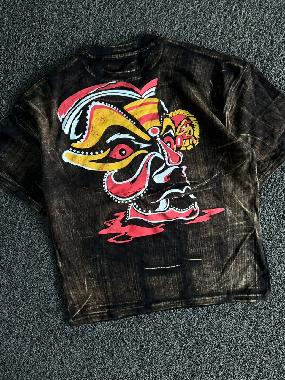 Raudhran Washed Graphic Oversized T-Shirt – Black | Double-Sided Print