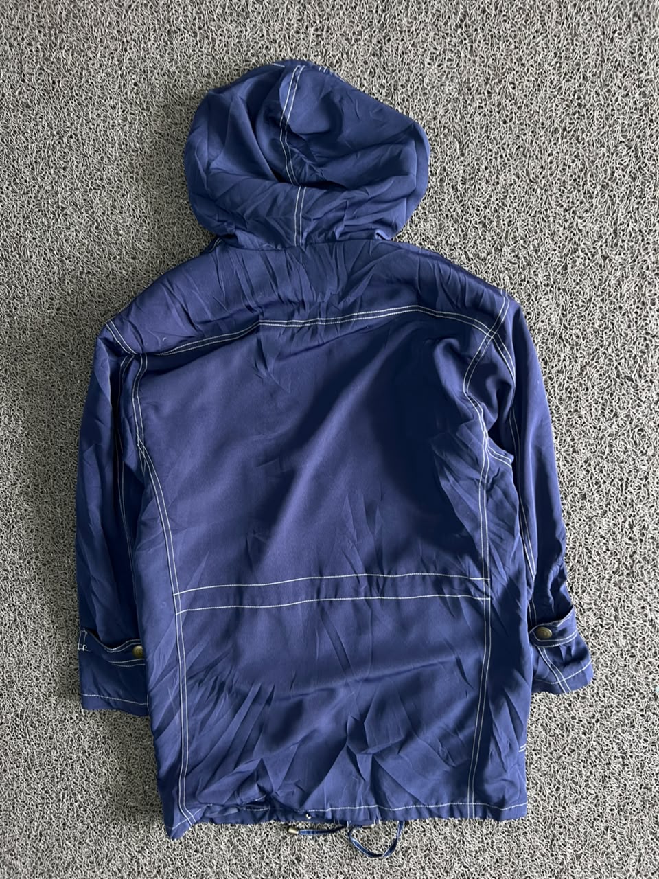 Navy Blue Hooded Utility Jacket with Contrast Stitching