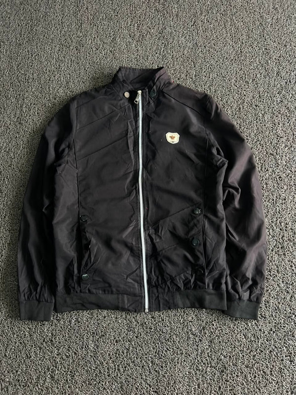Black Stand Collar Casual Bomber Jacket – Lightweight Full Zip Windbreaker