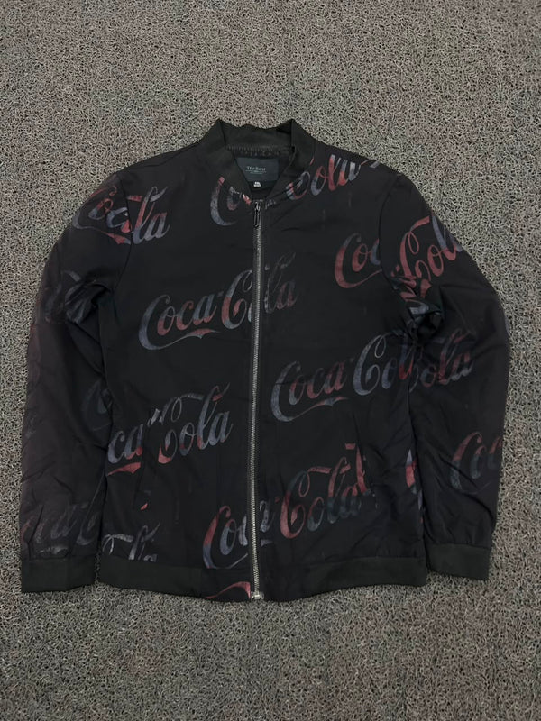 Coca-Cola All Over Print Black Bomber Jacket – ⚠️ Small Scratch