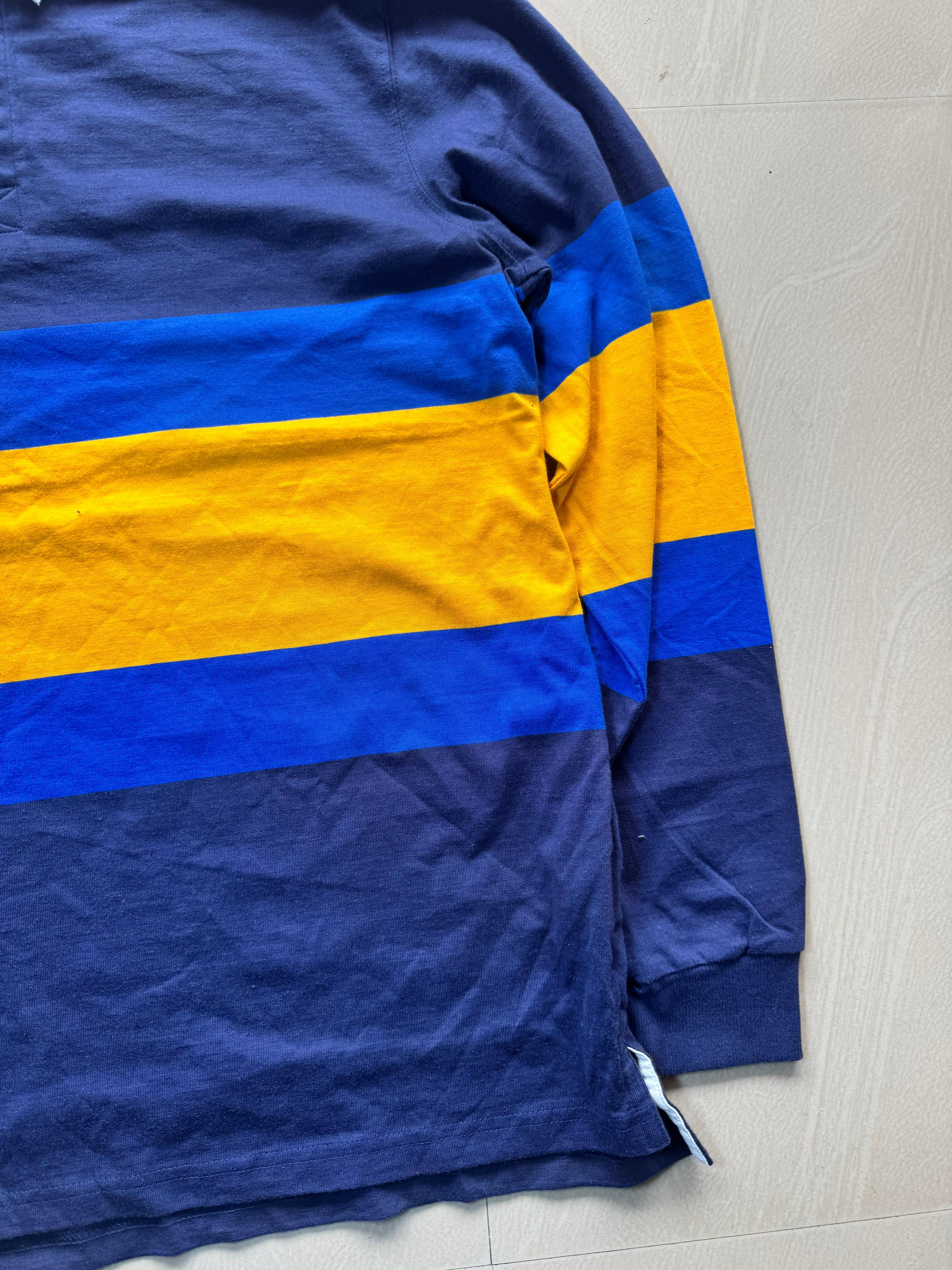 Oversized Full Sleeve Rugby Polo T-Shirt – Striped | Collar Neck