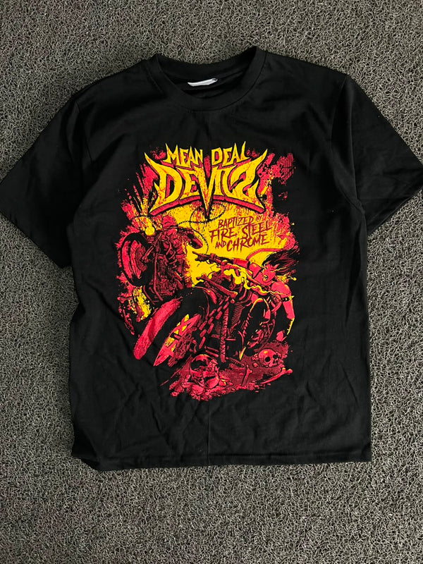 Mean Deal Devil Graphic Motorcycle T-Shirt – Streetwear Biker Tee