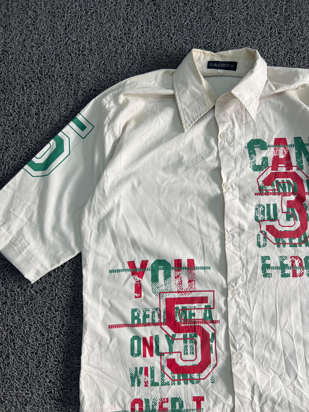 Vintage White Graphic Print Short Sleeve Button-Up Shirt | Thrift