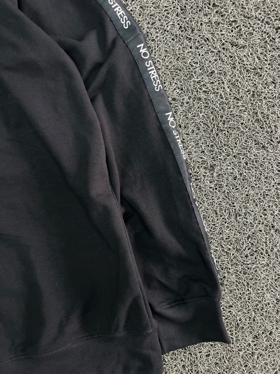 Crew Neck Sweatshirt with “No Stress” Sleeve Tape Detail