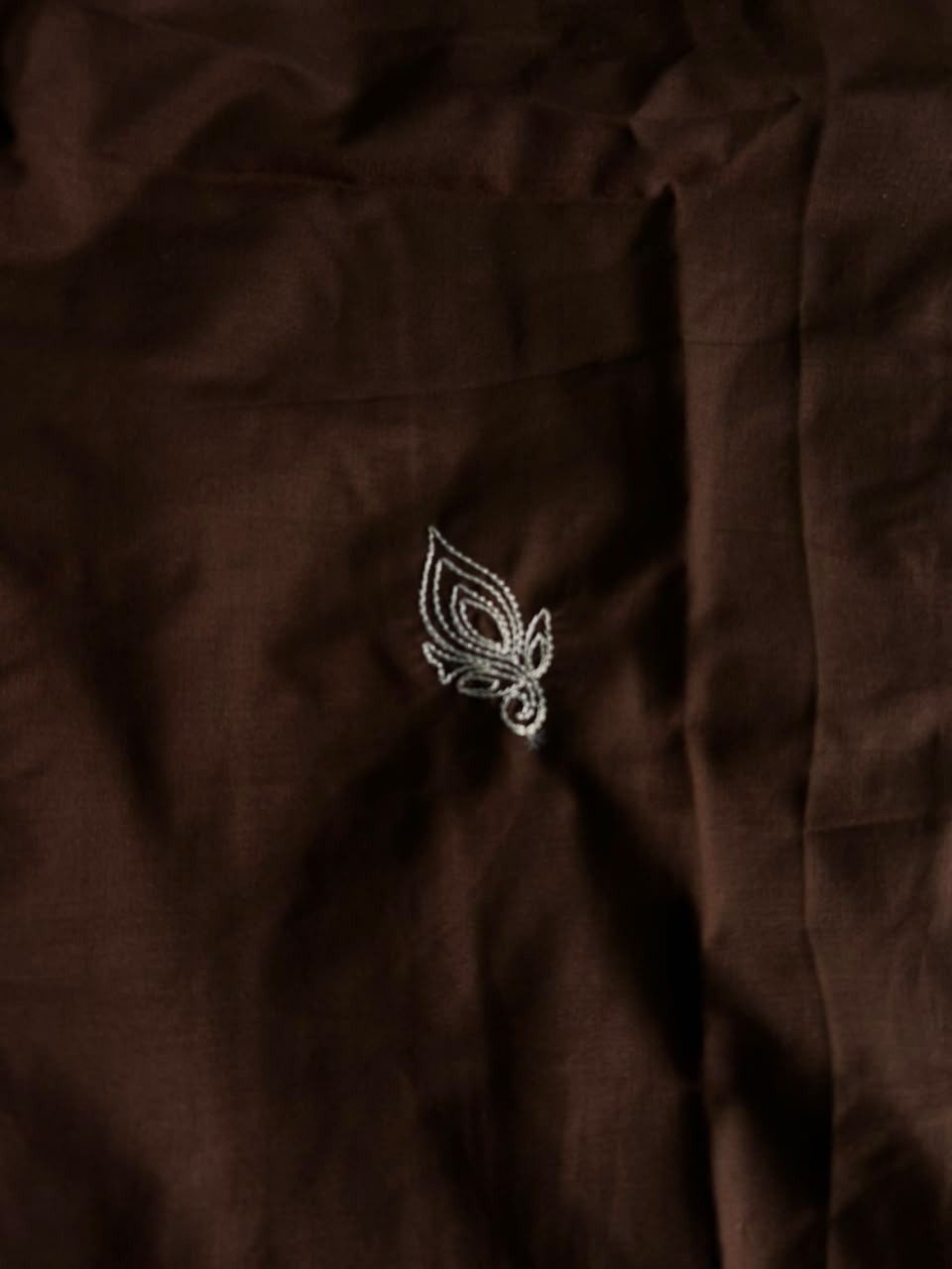 Chally Brown Leaf Embroidery Button-Down Shirt
