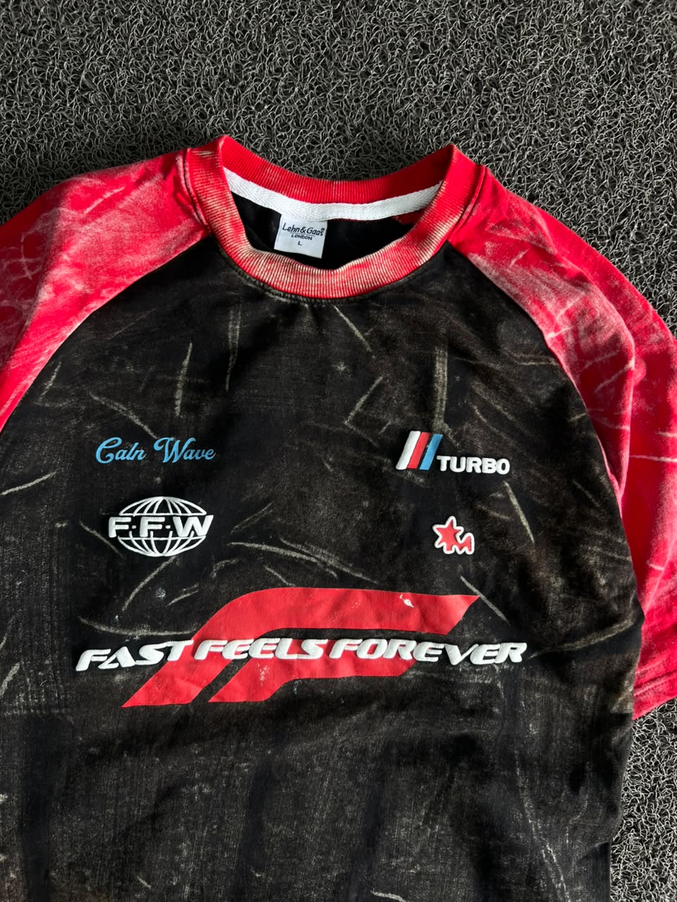 FFW Fast Feels Forever Racing Graphic T-Shirt – Black & Red Raglan Five Sleev
