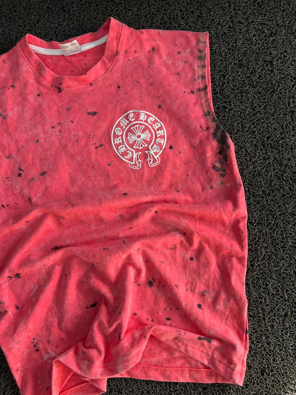Pink Acid Wash Sleeveless Graphic T-Shirt – Vintage Streetwear Cotton Tee