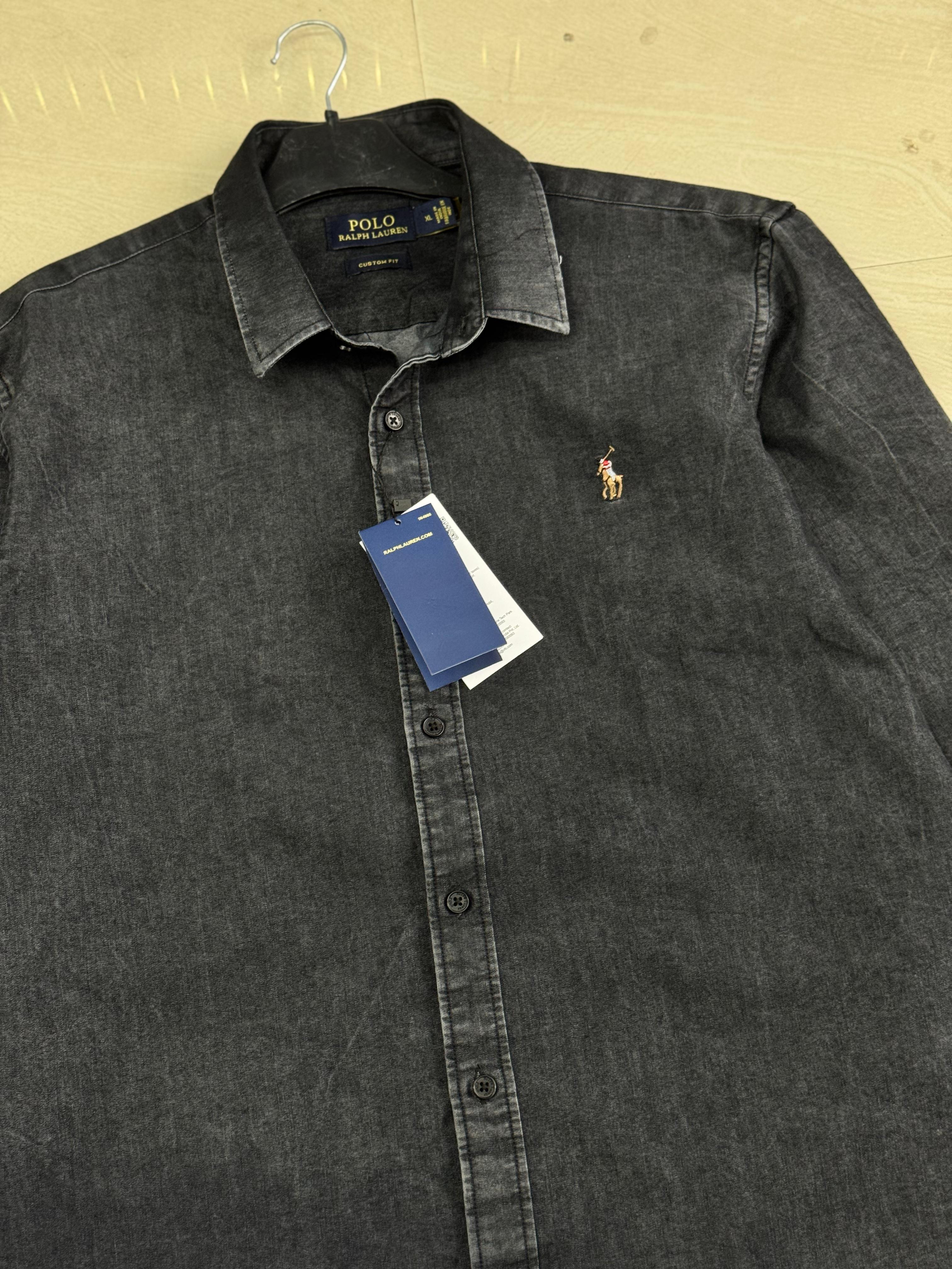 Polo Ralph Lauren Men’s Washed Black Denim Button-Up Shirt with Pony Logo