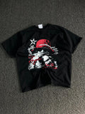 Men's Black Oversized Los Angeles Street Graphic Printed Cotton T-Shirt