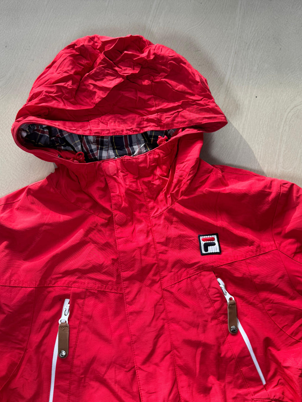 FILA Red Hooded Windbreaker Jacket | Full-Zip Outdoor Shell