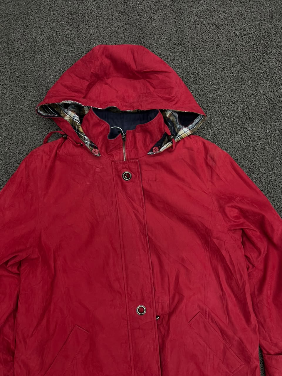 Hooded Utility Jacket with Plaid-Lined Hood