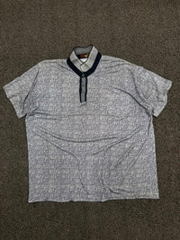 Vintage Grey Patterned Polo Shirt with Contrast Collar