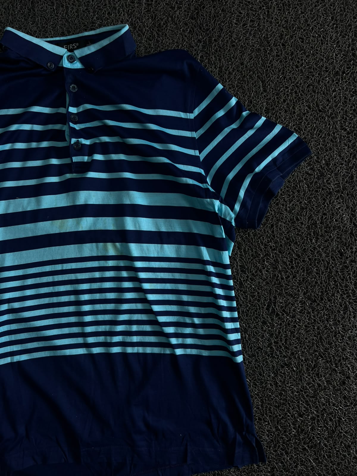 Blue Striped Polo T-Shirt with Contrast Collar & Short Sleeves – Casual Polo ⚠️ Small Stains