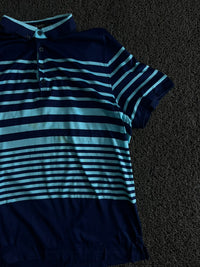 Blue Striped Polo T-Shirt with Contrast Collar & Short Sleeves – Casual Polo ⚠️ Small Stains