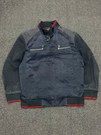 Vintage Utility Bomber Jacket with Red Accents