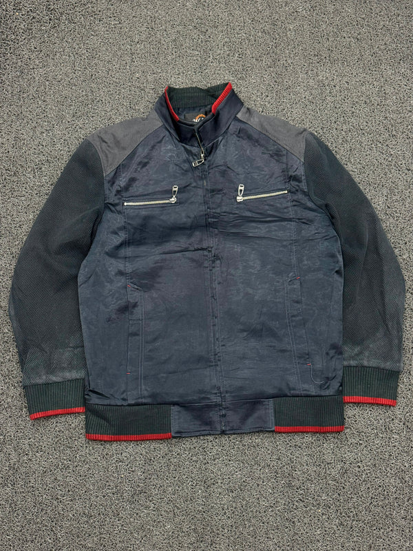 Vintage Utility Bomber Jacket with Red Accents
