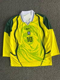 Brazil Neymar #10 Long Sleeve Collar Retro Football Jersey – Yellow & Green Nike Style