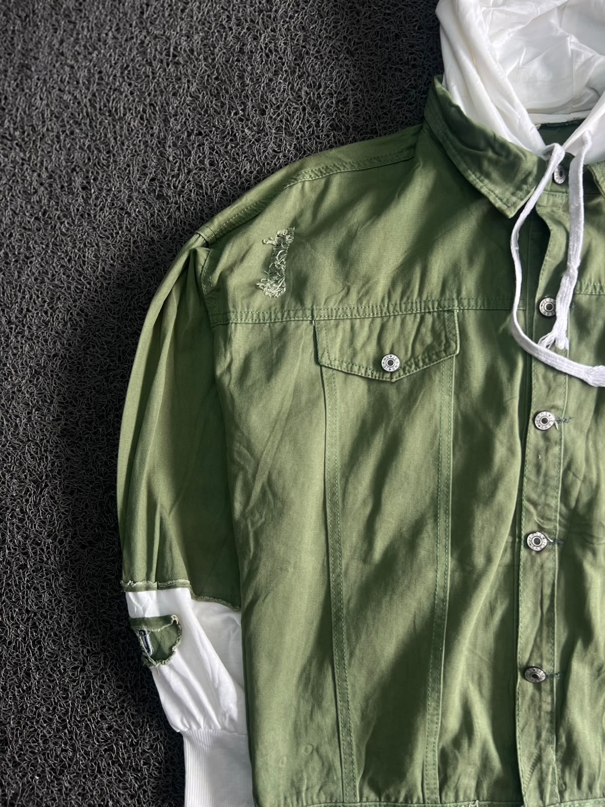 Layered Hooded Denim Jacket – Oversized Streetwear