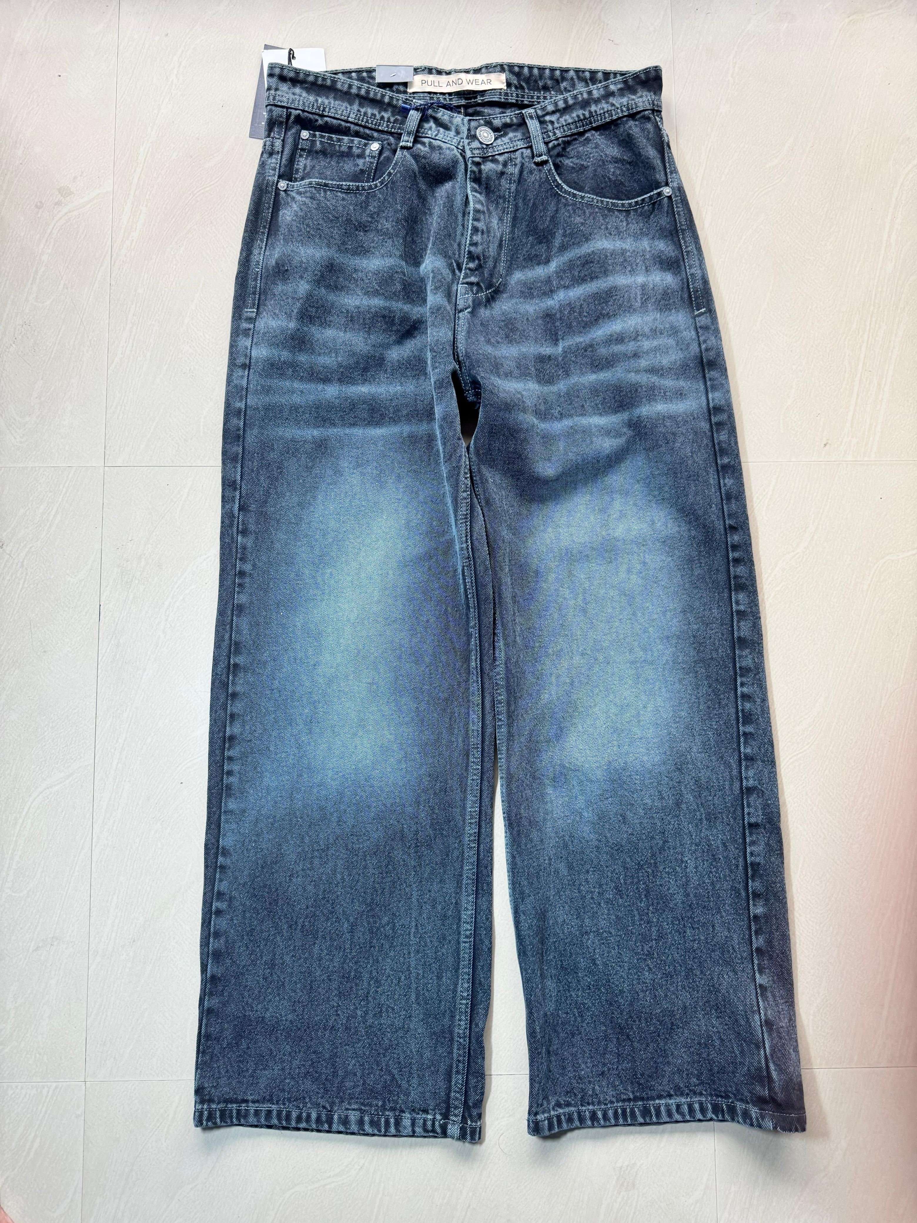 Men's Washed Wide Leg Denim Jeans
