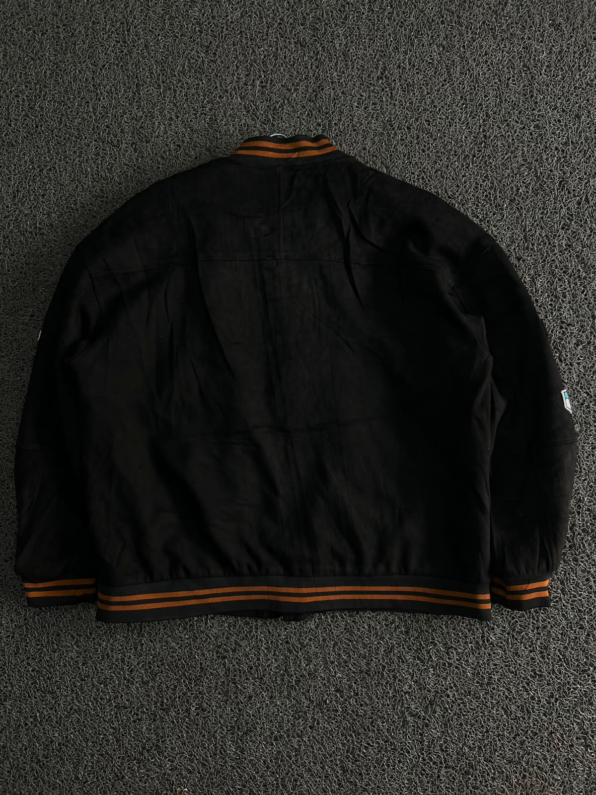 CATT EEINC Black Varsity Snap Jacket – Orange Lettering & Patch Detail
