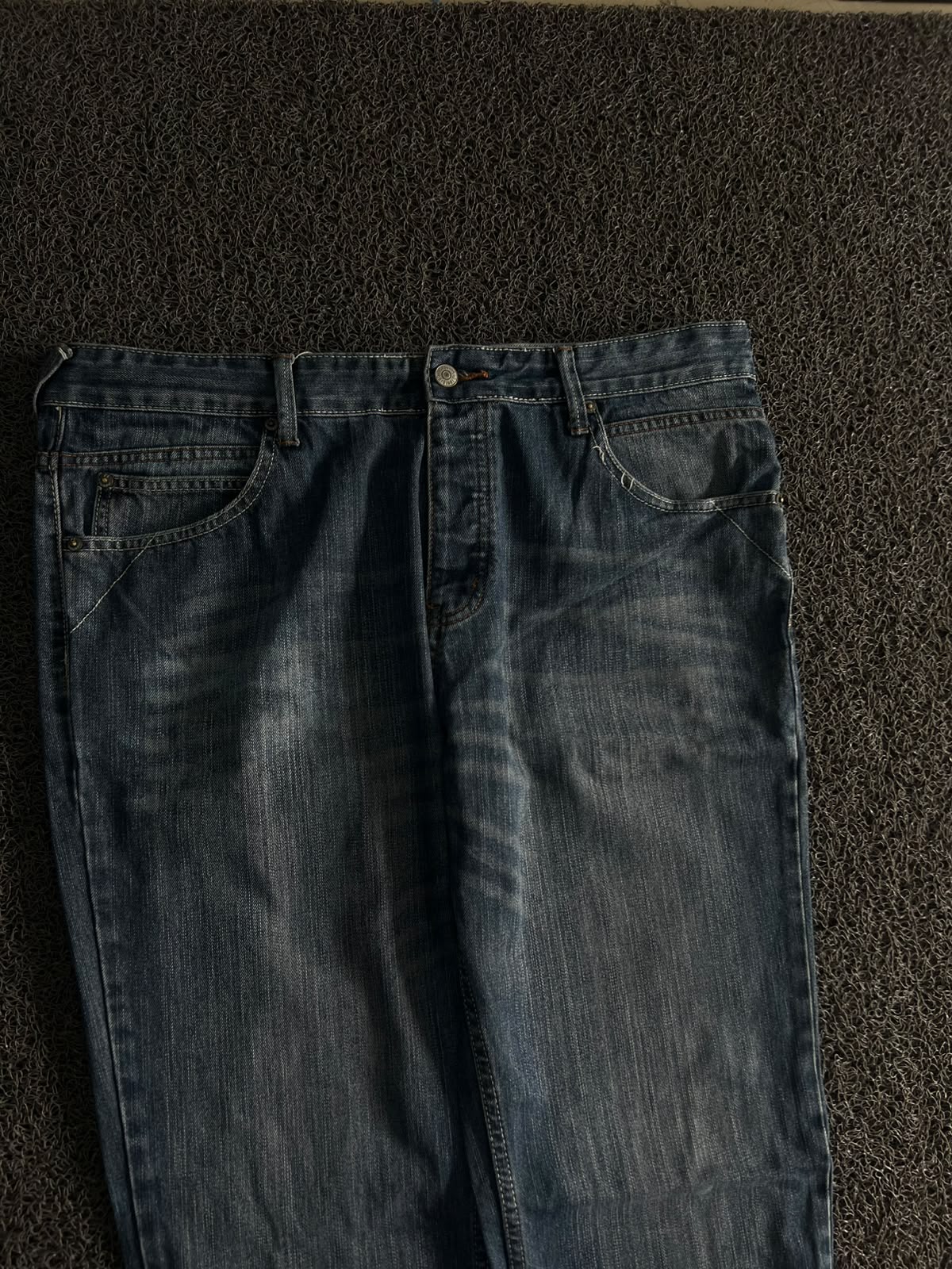 Vintage Washed Blue Straight Fit Denim Jeans