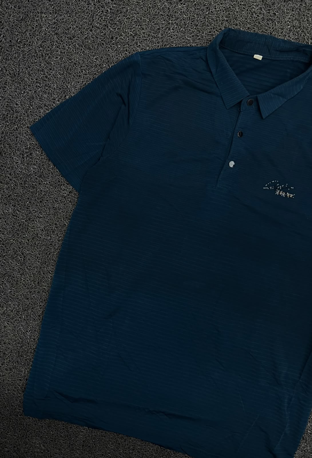 Vintage Blue Textured Polo T-Shirt with Chest Logo